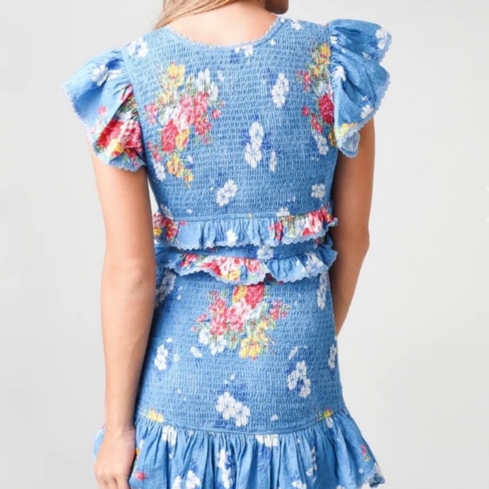 LoveShackFancy Floral Blue Ruffle Dress - Picture 4 of 7